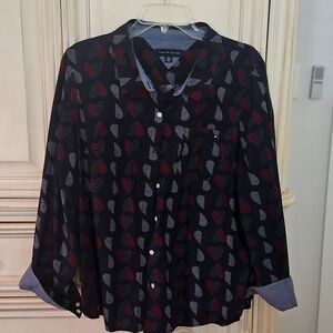 Tommy Hilfiger Red, White, and Blue Hearts, Casual Button Down Shirt